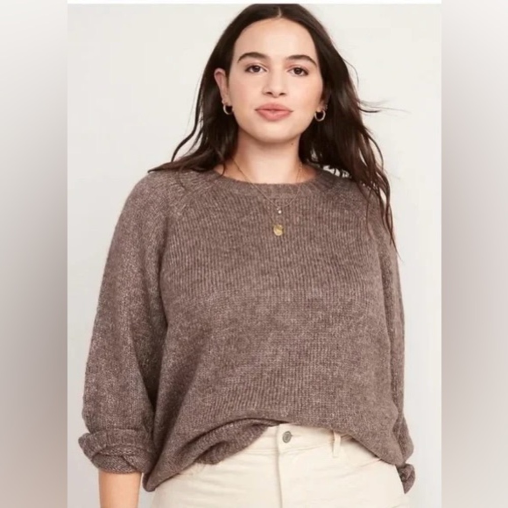 Old Navy Women’s Melange Cozy Shaker-Stitch Pullover Dark Brown Sweater